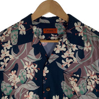CALEE キャリー オープンカラーレーヨンシャツ アロハ ネイビー ハイビスカス Size L 福生店