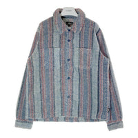 STUSSY ステューシー 1110197 Stripe Sherpa Shirt ストライプ シェルパ フリース ボタンアップ 長袖 シャツ ジャケット ブルー sizeL 瑞穂店