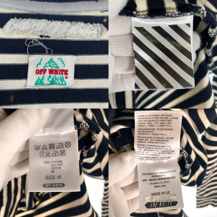OFF-WHITE オフホワイト 15AW オーバーサイズ ボーダーロングスリーブTシャツ ダメージ加工 ブラック ホワイト イーストランド Size M 福生店