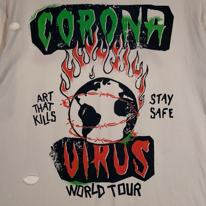 GALLERY DEPT. ギャラリーデプト ATK CORONA VIRUS WORLD TOUR プリントTシャツ ダメージ加工 ベージュ Size L 福生店