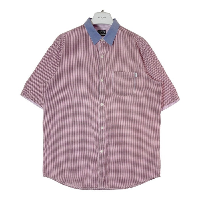 STUSSY ステューシー AUTHENTIC ギンガムチェック 半袖シャツ パープル×ホワイト sizeXL 瑞穂店