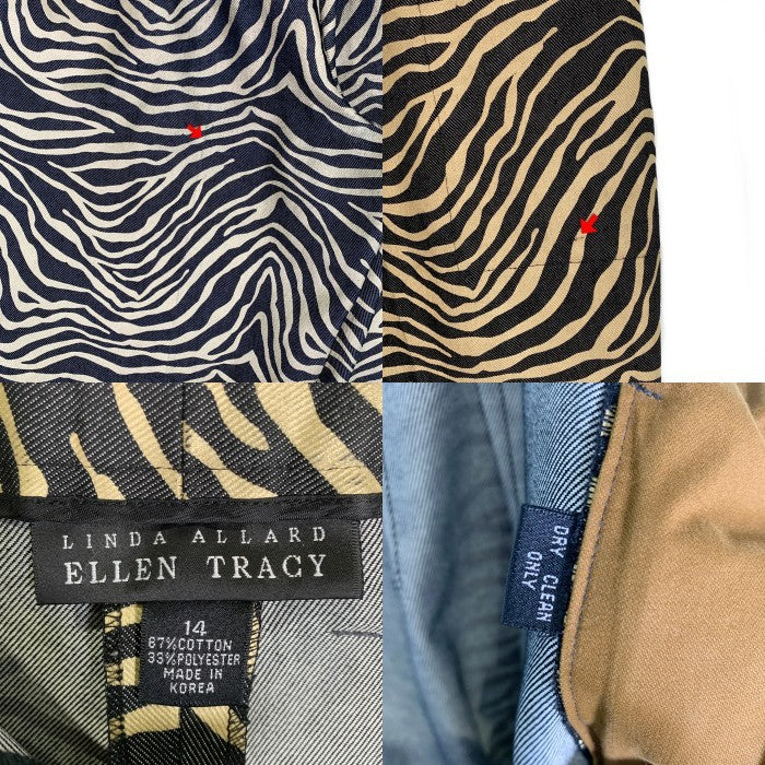 LINDA ALLARD ELLEN TRACY ゼブラプリント ワイドスラックス パンツ ブラック ゴールド Size 14 福生店