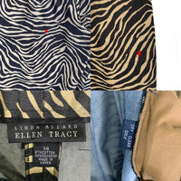 LINDA ALLARD ELLEN TRACY ゼブラプリント ワイドスラックス パンツ ブラック ゴールド Size 14 福生店