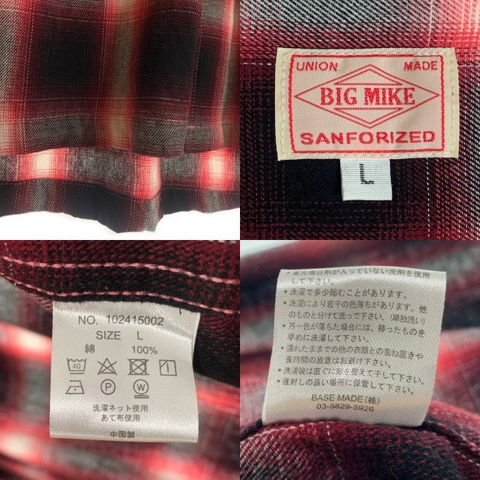 BIG MIKE ビッグマイク Light Flannel Shirt 長袖 オンブレチェックシャツ レッド Size L 福生店