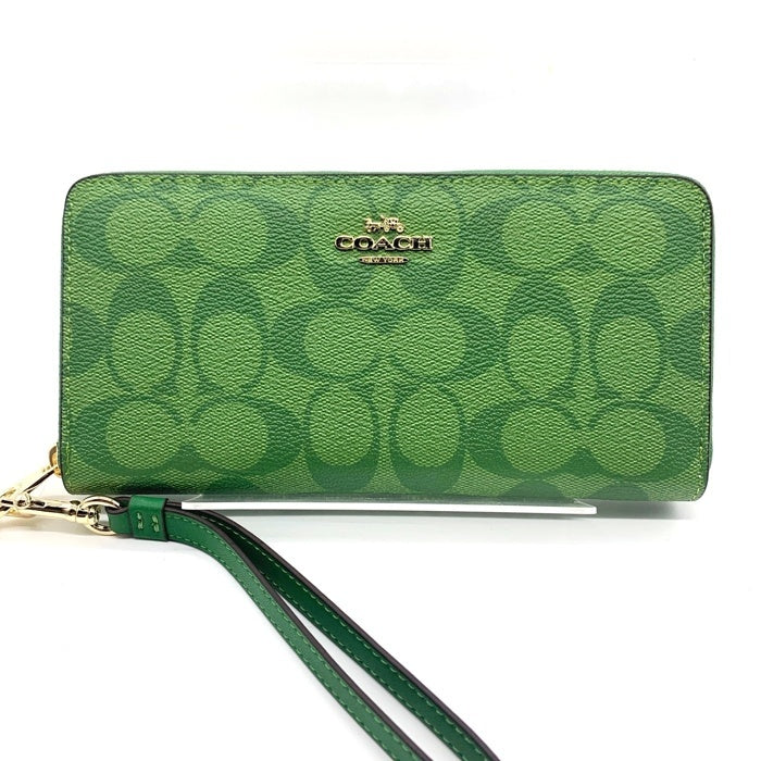COACH コーチ C4452 シグネチャー PVCレザー ラウンドファスナーウォレット 長財布 グリーン 福生店