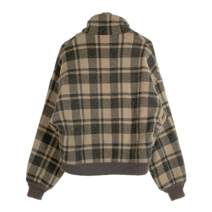 Woolrich ウールリッチ スタンドカラー ウールジップアップ リブブルゾン ジャケット チェック グレー アイボリー USA製 Size M 福生店