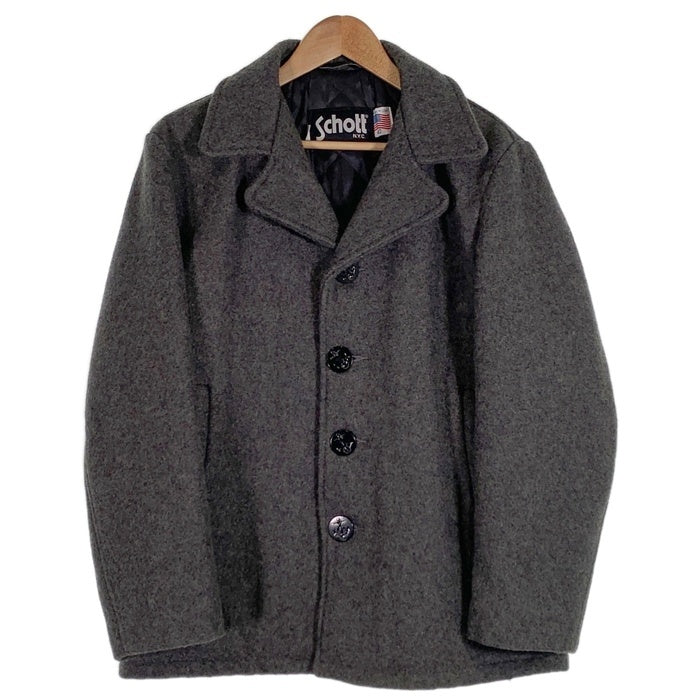 Schott ショット シングル ウール ピーコート 裏キルティング グレー Size 40 福生店