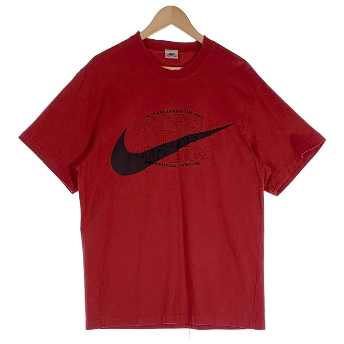 90's NIKE ナイキ スウッシュプリント 刺繡 Tシャツ 袖裾シングル 韓国流通 レッド やや厚手 Size 105 (XL相当) 福生店