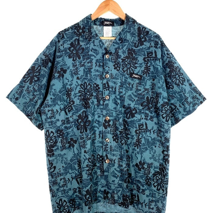 80-90's JIMMY'Z ジミーズ コットン リネン 総柄プリント ハワイアンシャツ アロハ ブルー USA製 Size M 福生店