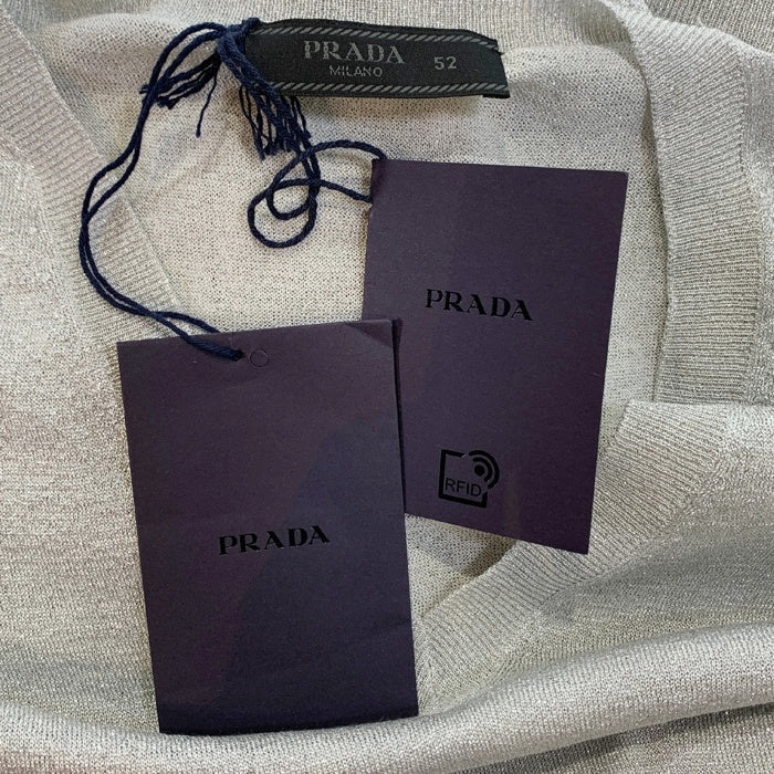 PRADA プラダ シルク Vネックニットセーター グレー シルバー UMB283 Size 52 福生店