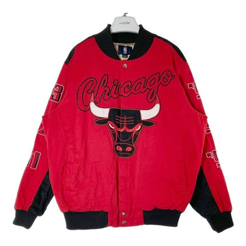 NBA CHICAGO BULLS シカゴ・ブルズ 6x NBA FINALS CHAMPIONS 全刺繍 スタジャン レッド sizeL 瑞穂店