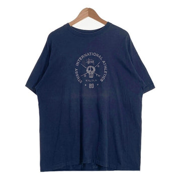 90's STUSSY ステューシー INTERNATIONAL ATHLETICS スカルプリント Tシャツ ネイビー USA製 紺タグ Size XXL 福生店