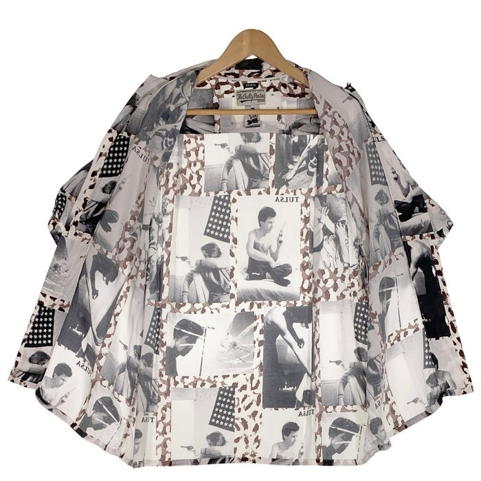WACKO MARIA ワコマリア LARRY CLARK TULSA ラリー・クラーク タルサ 総柄プリント レーヨンオープンカラーシャツ 半袖 ホワイト Size M 福生店