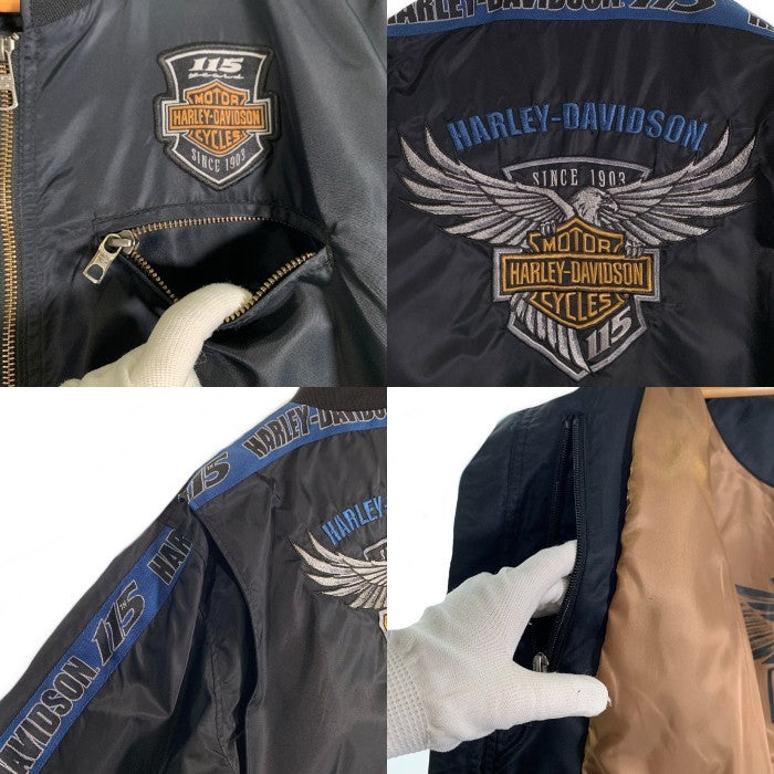 Harley-Davidson ハーレーダビッドソン 115周年記念 ナイロン レーシングジャケット サイドライン ブラック Size L 福生店