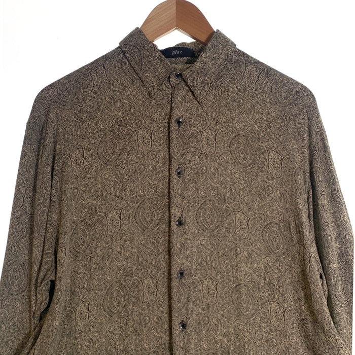 90's phiz フィズ レーヨン 長袖 ビスコースシャツ ベージュ ブラック Size S 福生店