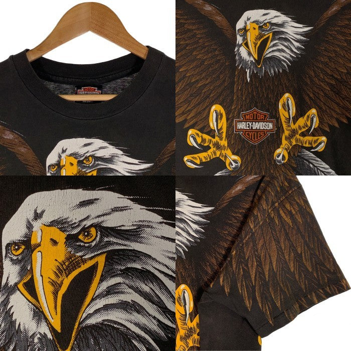 90's HARLEY-DAVIDSON ハーレーダビッドソン イーグル オーバープリント Tシャツ ブラック USA製 Size L 福生店