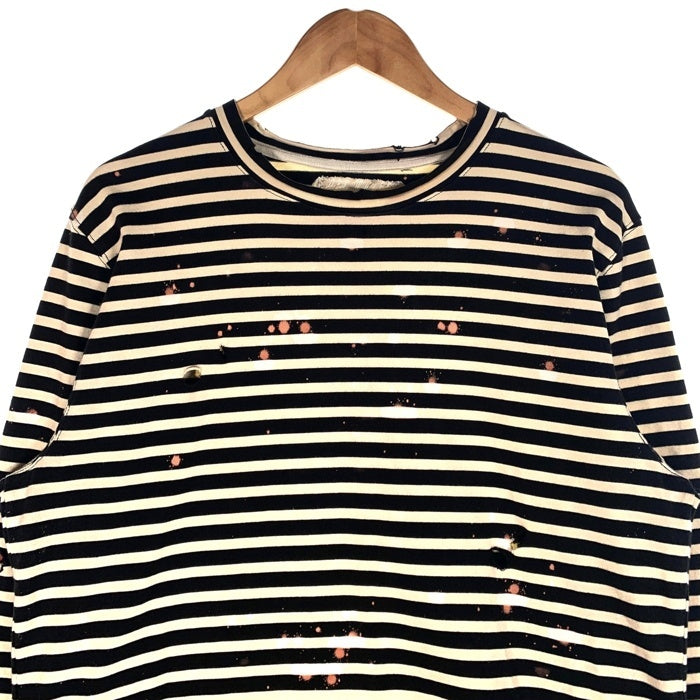OFF-WHITE オフホワイト 15AW オーバーサイズ ボーダーロングスリーブTシャツ ダメージ加工 ブラック ホワイト イーストランド Size M 福生店