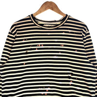 OFF-WHITE オフホワイト 15AW オーバーサイズ ボーダーロングスリーブTシャツ ダメージ加工 ブラック ホワイト イーストランド Size M 福生店