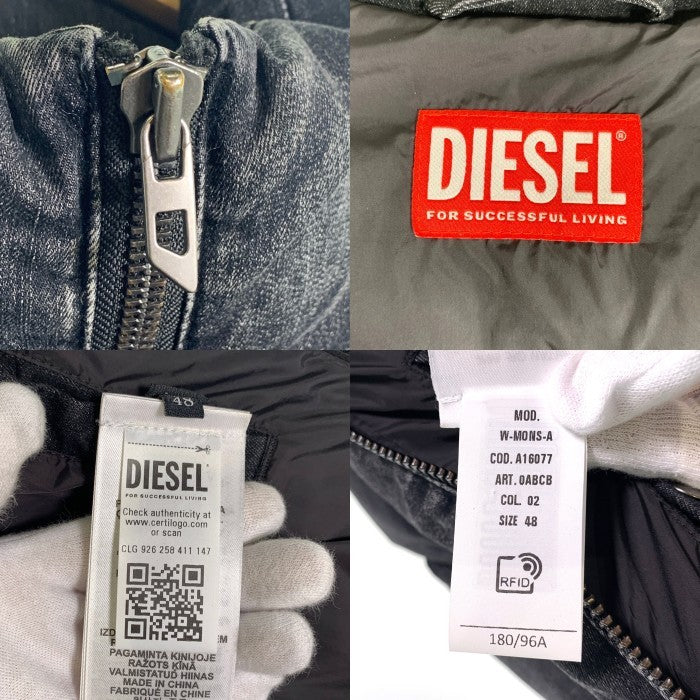 DIESEL ディーゼル 24AW Faded Denim Puffer Jacket フェイデッド デニム パファー ジャケット 中綿ジャケット ブラック  A16077 Size 48 福生店