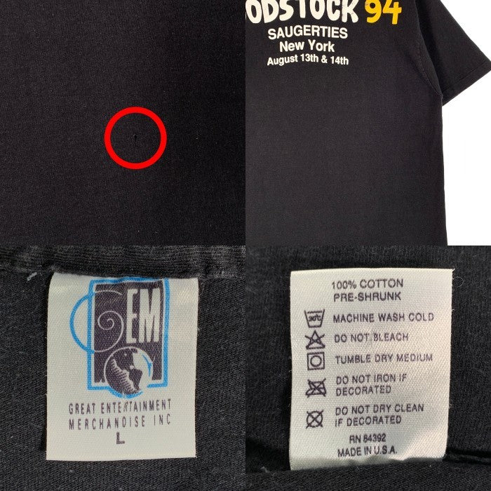 90's WOODSTOCK 94 ウッドストック プリントTシャツ ブラック GEM USA製 94コピーライト Size L 福生店