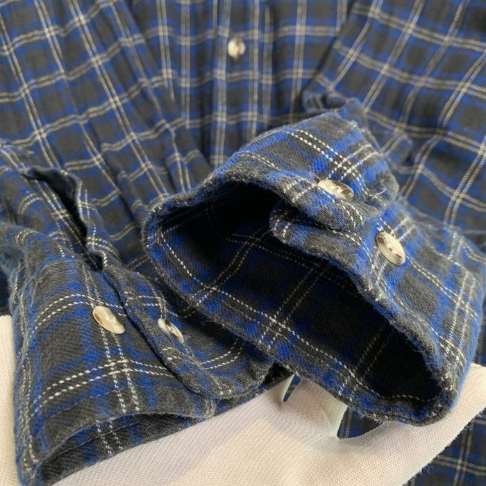 80-90's SEARS シアーズ ボタンダウン フランネルチェックシャツ ブルー Size XL 福生店
