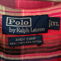 Polo Ralph Lauren ポロラルフローレン ANDY CAMP リネンコットン チェック 半袖 オープンカラーシャツ ピンク sizeXL 瑞穂店