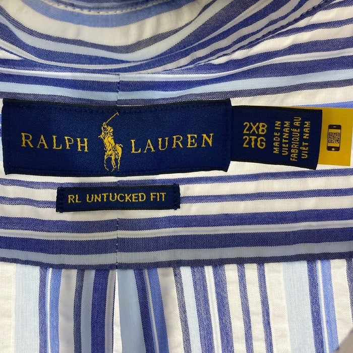 RALPH LAUREN ラルフローレン コットン ボタンダウン ストライプシャツ ブルー 半袖 Size 2XB 瑞穂店