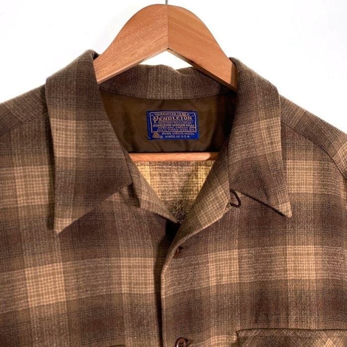 70's PENDLETON ペンドルトン Board Shirts ボードシャツ オンブレチェック ウール ベージュ ブラウン シャドー USA製 Size XL 福生店