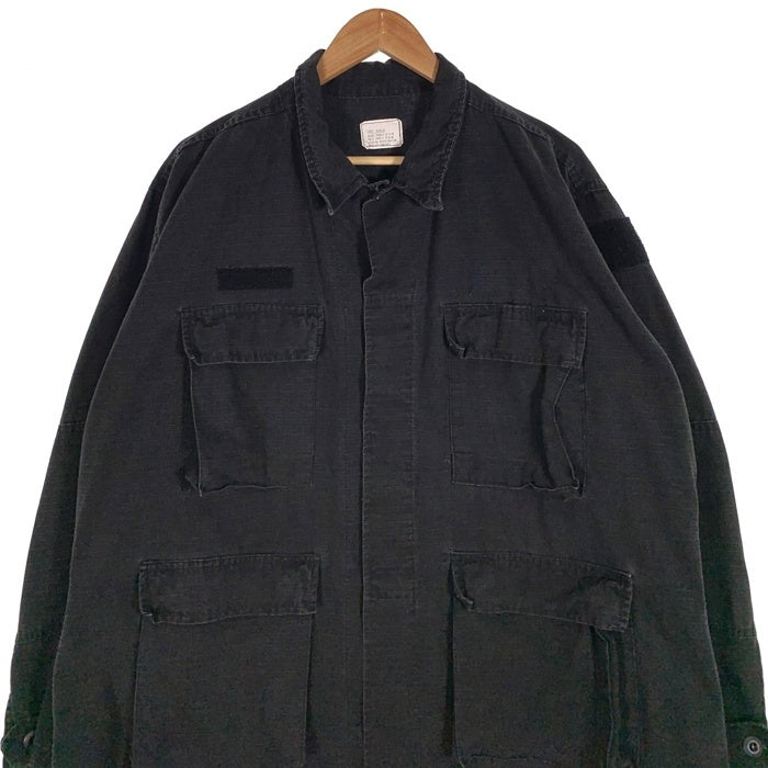 U.S.ARMY 米軍 COMBAT COAT リップストップ ミリタリージャケット シャツ ブラック USA製 8415-01-084-1748 Size L-R 福生店