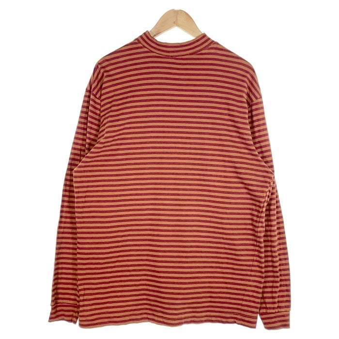 80's STUSSY ステューシー モックネック ボーダーポケットロングスリーブTシャツ レッド オレンジ USA製 黒タグ Size L 福生店