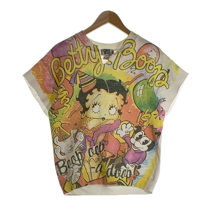 80's 90's BETTY BOOP ベティープープ 半袖 クルーネックスウェット ホワイト マルチカラー USA製 Size M 福生店