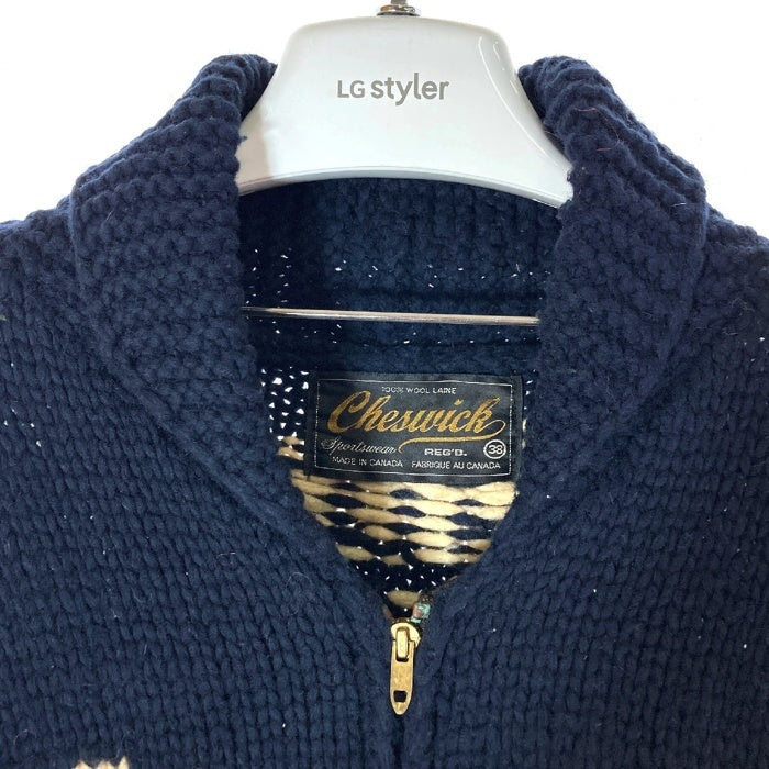 Cheswick チェスウィック スカル カウチンセーター ネイビー size38※右袖口ホツレあり 瑞穂店