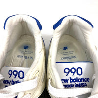 new balance ニューバランス M990WB2 レザー メッシュ ローカットスニーカー ホワイト ブルー USA製 Size 27.5cm 瑞穂店