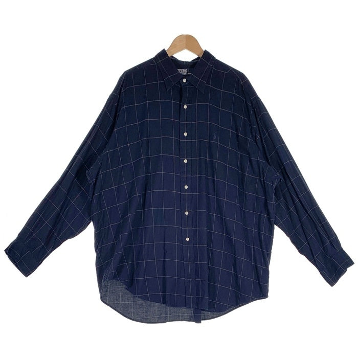 90's Polo By Ralph Lauren ポロバイラルフローレン LOWELL SPORT コットン 長袖 ウィンドウペン ボタンダウン シャツ ブラック Size XXL 福生店