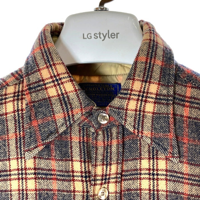 PENDLETON ペンドルトン 70's USA製 ウールシャツ 両ポケット ベージュxブルー sizeL 瑞穂店