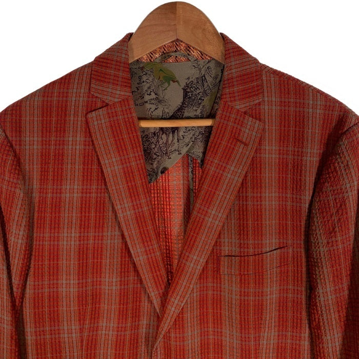 ETRO エトロ シアサッカー 2B テーラードジャケット チェック柄 オレンジ シルク ウール 161-11889-1222 Size 52 福生店