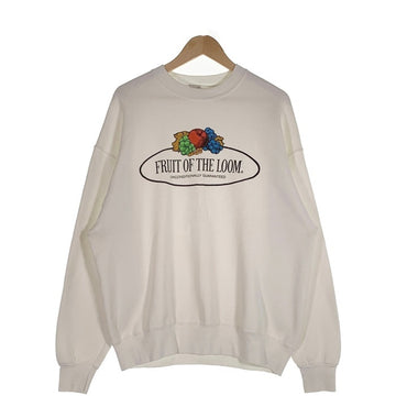 FRUIT OF THE LOOM フルーツオブザルーム プリント クルーネックスウェットトレーナー ホワイト 推定90-00's Size XL 相当 福生店