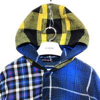 TOMMY JEANS トミージーンズ MIX PLAID JACKET チェック柄 フード付きボタンジャケット ブルー sizeS 瑞穂店