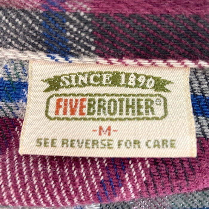 FIVE BROTHER ファイブブラザー 90's ヘビーネルシャツ チェック ホワイトxパープル sizeM 瑞穂店