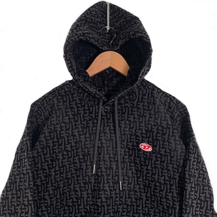 DIESEL ディーゼル 23AW D-UM-RIB-NE モノグラム プルオーバー パーカー フーディー ブラック チャコール Size M 福生店