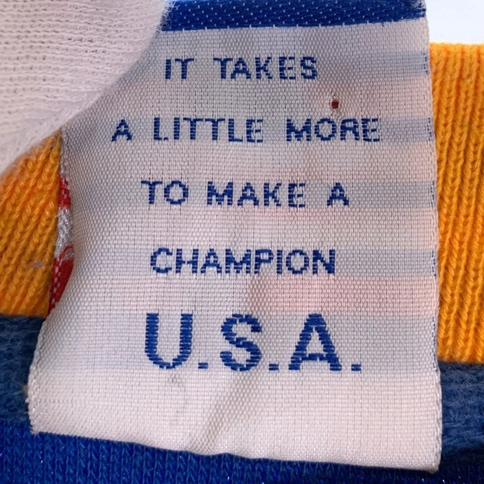Champion チャンピオン リブライン 前V ロゴプリント クルーネックスウェットトレーナー ブルー イエロー Size L 福生店