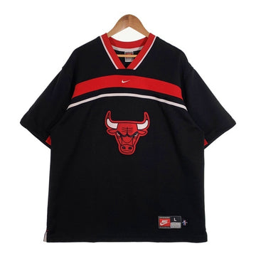 90's~ NIKE ナイキ NBA CHICAGO BULLS シカゴ・ブルズ ゲーム フットボールシャツ ジャージ プルオーバー ブラック ワッペン 刺繡 Size L 福生店