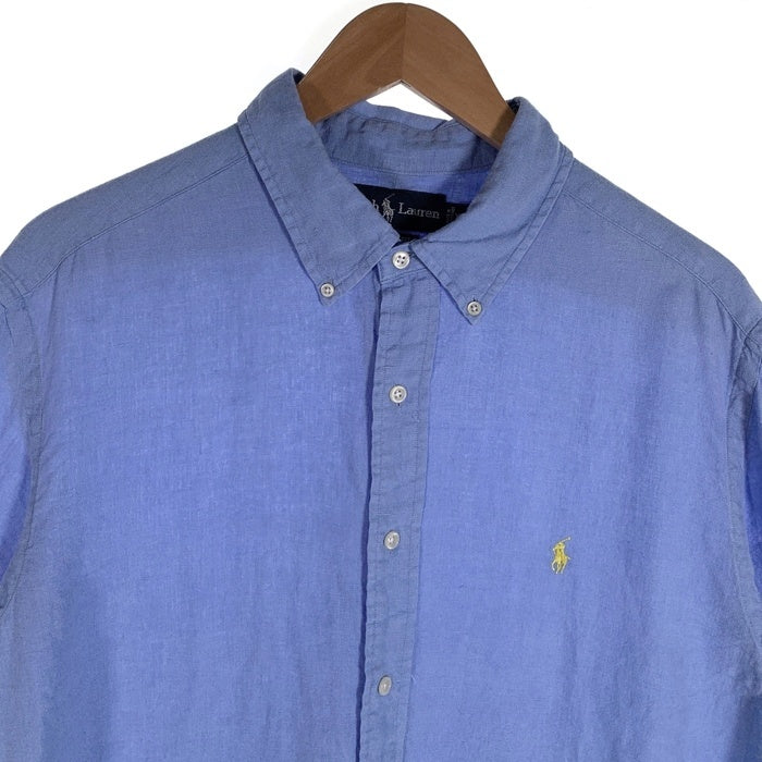 Ralph Lauren ラルフローレン リネン 半袖 ボタンダウン シャツ ブルー Size XL 福生店