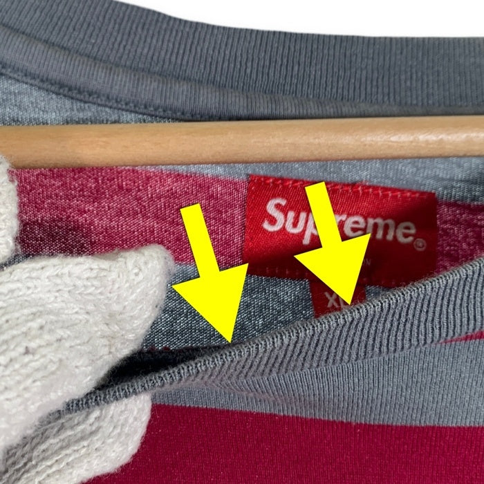 SUPREME シュプリーム 20AW Stripe Appliqué S/S Top ストライプアップリケ ショートスリーブトップ Tシャツ レッド グレー Size XL 福生店