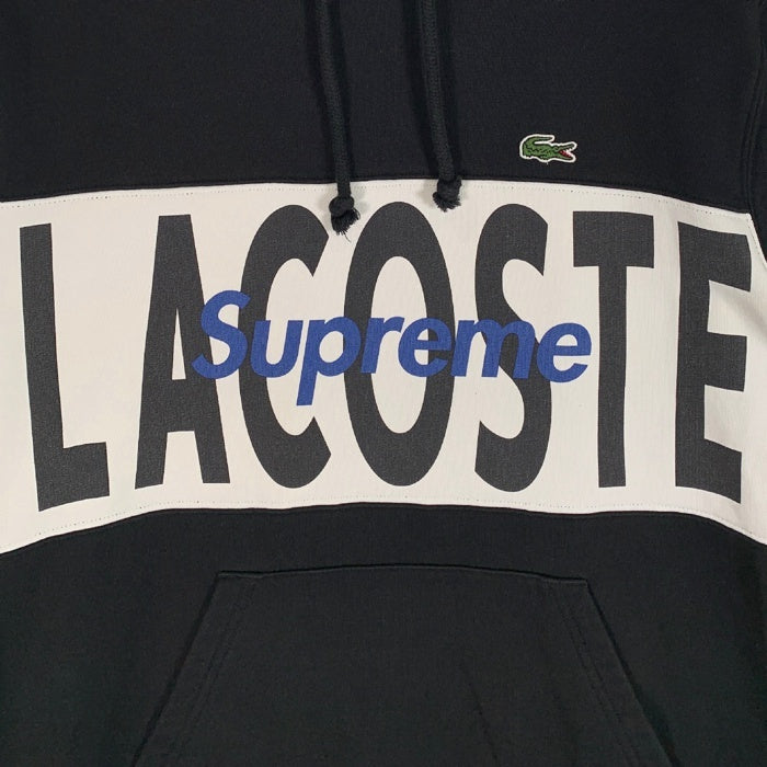 SUPREME シュプリーム 19AW LACOSTE ラコステ Logo Panel Hooded Sweatshirt ロゴパネル プルオーバースウェットパーカー ブラック Size S 福生店
