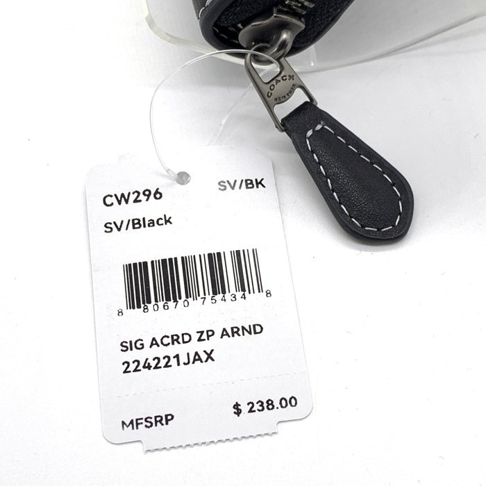 COACH コーチ CW296 スター型押し ラウンドファスナーレザーウォレット ブラック 福生店