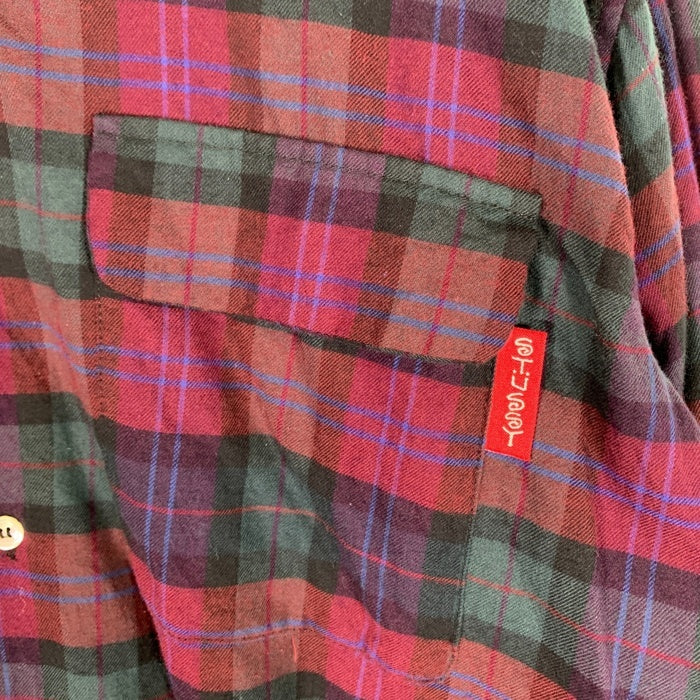 80's STUSSY ステューシー コットン オープンカラーフランネルチェックシャツ 長袖 パープル グリーン USA製 黒タグ Size M 福生店