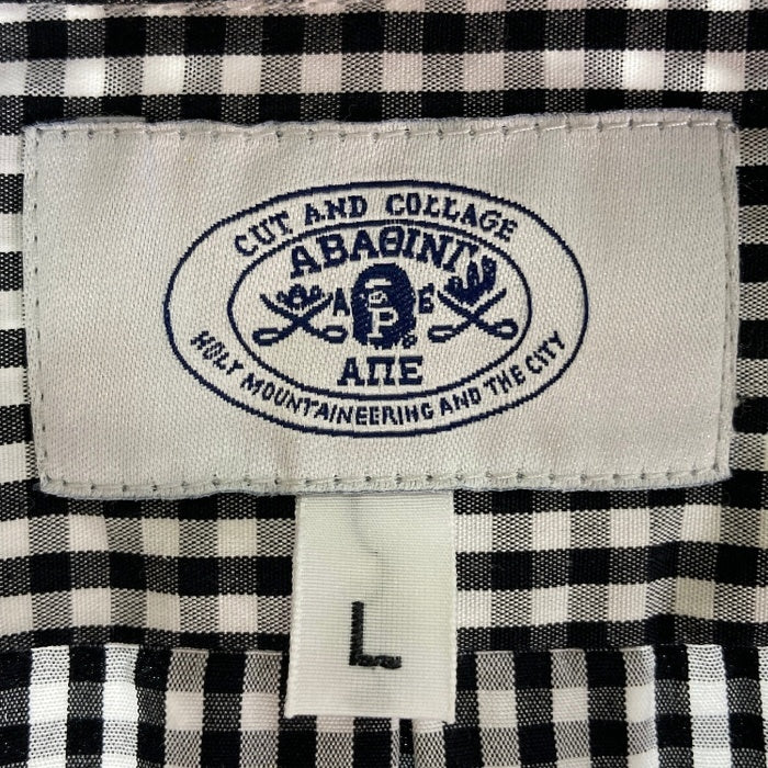 A BATHING APE アベイシングエイプ 1860-131-016 ギンガムチェック シャツ ホワイト×ブラック sizeL※襟汚れあり 瑞穂店