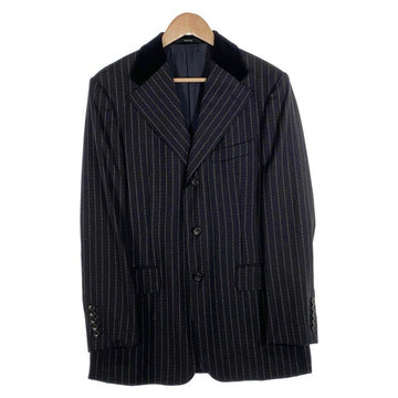 GUCCI グッチ ウール チェーンストライプ シングル3Bジャケット パンツ スーツ ブラック ベルベットカラー Size 50 福生店