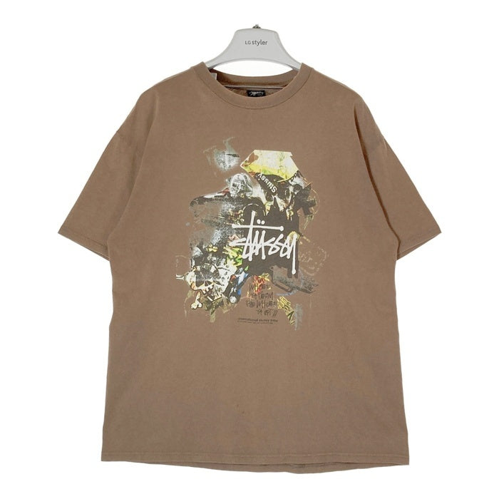 STUSSY ステューシー international stussy tribe コラージュペイント Tシャツ ブラウン sizeL 瑞穂店